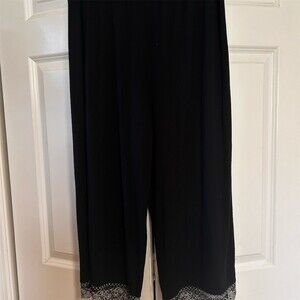 Cool Nights Pajama Pants Womens M Black Wide Leg Lounge Lace Hem Pull-On